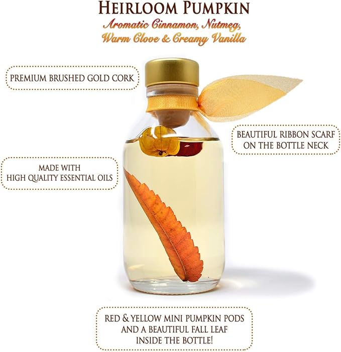 LOVSPA Heirloom Pumpkin Reed Diffuser Set - Fall Scent Reed Diffusers for Home - Non-Toxic Oil Reed Diffuser - Made in The USA