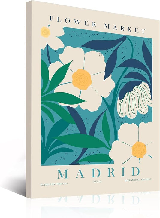 Flower Market Wall Art Framed, Abstract Flower Market Wall Art Prints, Vintage Colorful Floral Wall Art Decor, Minimalist City & Flower Painting Pictures for Aesthetic Room, Bedroom, Living Room, Gallery, Boho Room Decor（12x16inch, Type 7)