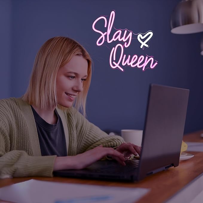 Slay Queen Neon Sign Pink White LED Neon Light Up Signs for Wall Decor Usb Neon Light for Bedroom Preppy Girl Aesthetic Room Dorm Decor Y2k Party Gifts