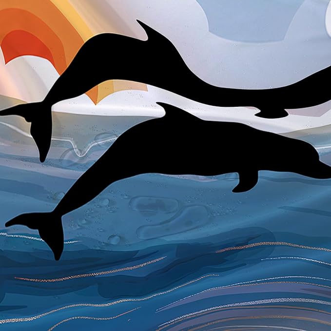 AILONEN Cartoon Dolphin Shower Curtain,Jumping Dolphin Bathroom Curtains for Kids,Girls,Sunset by The Sea Theme Shower Curtains Set with Hooks for Bathroom,72" W*84" H