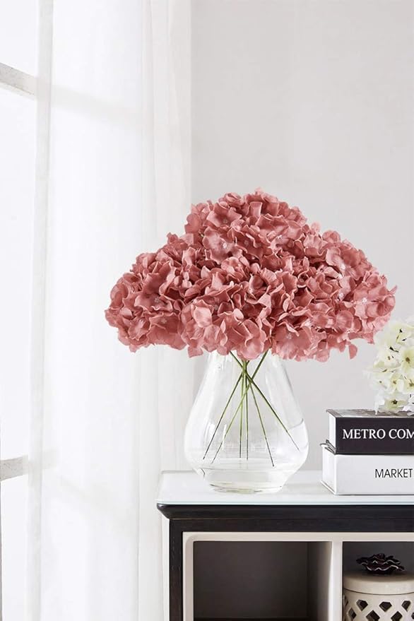 Hydrangea Silk Flower Heads 10 Dusty Rose Artificial Hydrangea Silk Flowers Head for Wedding Centerpieces Bouquets DIY Floral Decor Home Decoration with Long Stems.