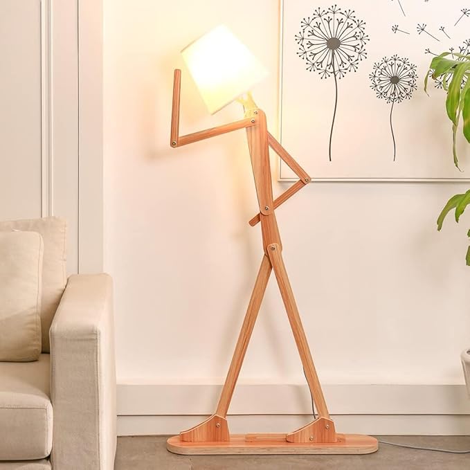 Cool Tall Floor Lamp for Living Room Bedroom Farmhouse - Corner Decorative Reading Standing Light Wood Creative Swing Arm Arc Design Gift for Kids/Boys/Girls Bedside - with LED Bulb (Ash)