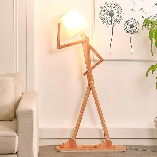 Cool Tall Floor Lamp for Living Room Bedroom Farmhouse - Corner Decorative Reading Standing Light Wood Creative Swing Arm Arc Design Gift for Kids/Boys/Girls Bedside - with LED Bulb (Ash)