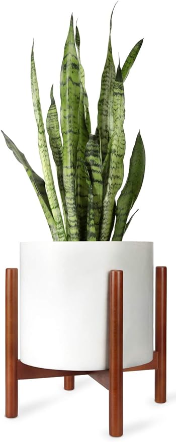 Mkono Plant Stand Mid Century Wood Flower Pot Holder (Plant Pot NOT Included) Modern Potted Stand Indoor Display Rack Rustic Decor, Up to 12 Inch Planter, Brown