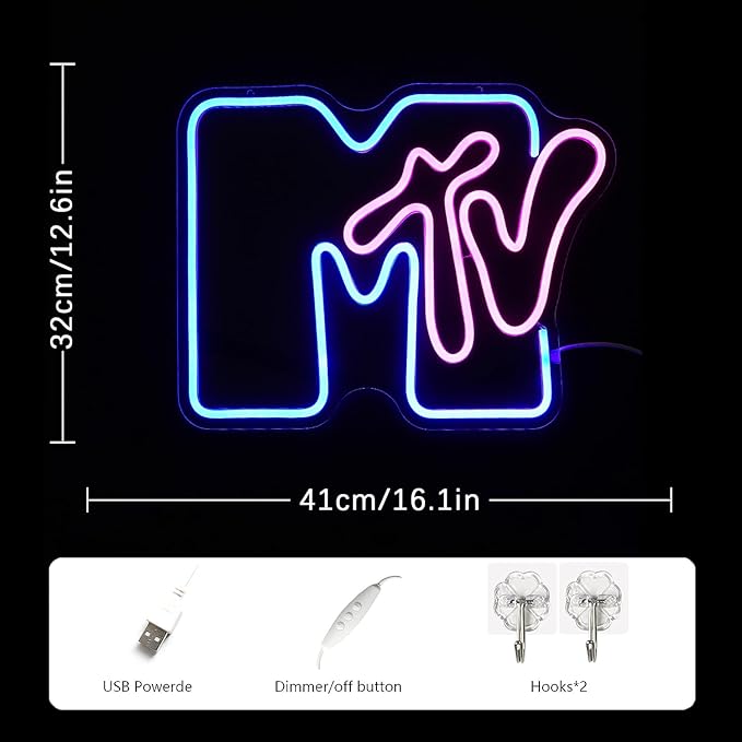 Neon Sign for Wall Decor - Music Light Up LED Sign for Bedroom, Record Room, Recording Studio, Bar - Blue Letter Decoration