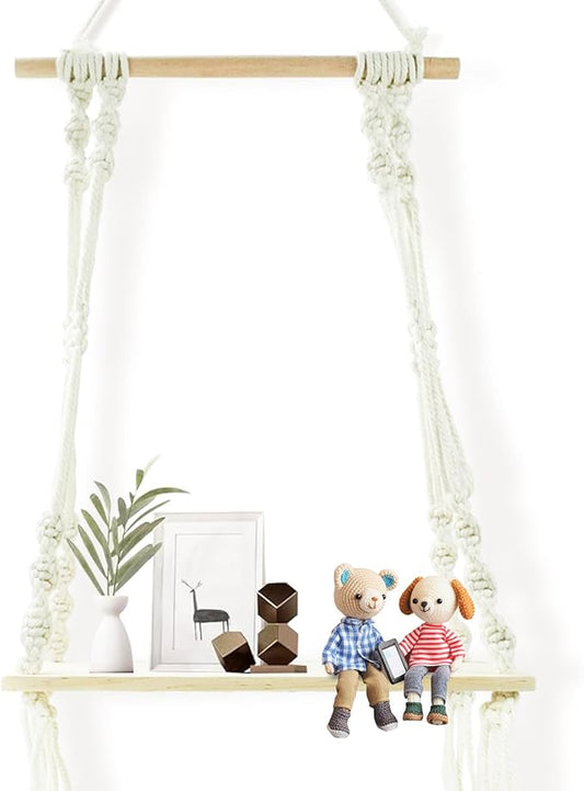 Floating Shelves, Macrame Wall Hanging Boho Decor Wall Shelf Wood Storage Shelves Plant for Wall Decor Hanging Shelf for Bedroom Bathroom Living Room
