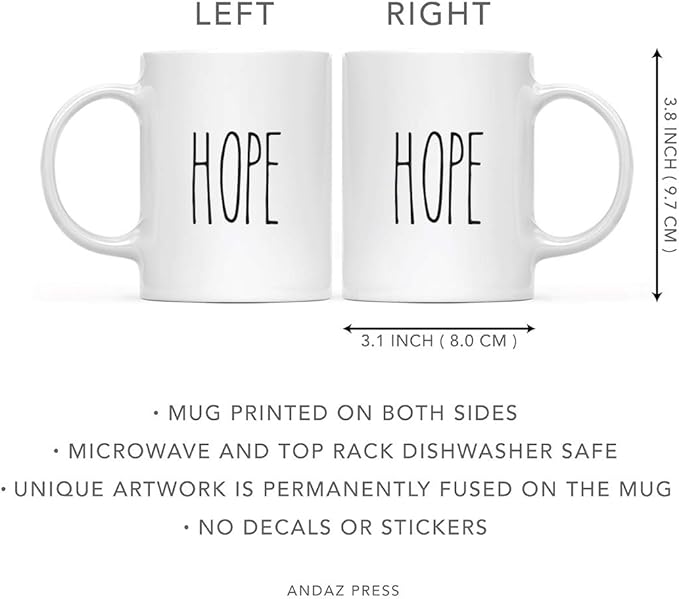 Andaz Press Simple Rustic Farmhouse Kitchen Decor 11oz. Ceramic Coffee Tea Mug, Hope, 1-Pack, Includes Gift Box, Minimalist Birthday Christmas Gift Ideas Hope Mug