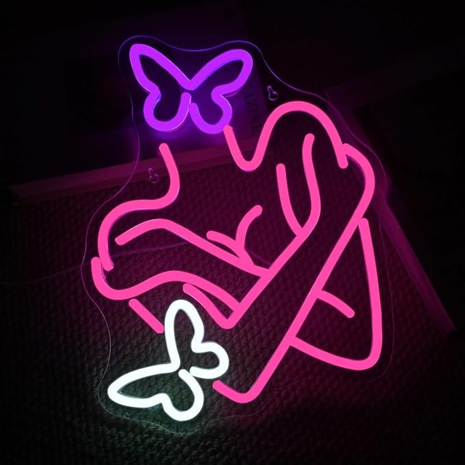 Gamerneon Elegant Butterfly Neon Sign Pink Neon Signs for Wall Decor Beautiful Club LED Lights for Bedroom Living Room Girls Party Bar Neon Light Sign Gift for Women