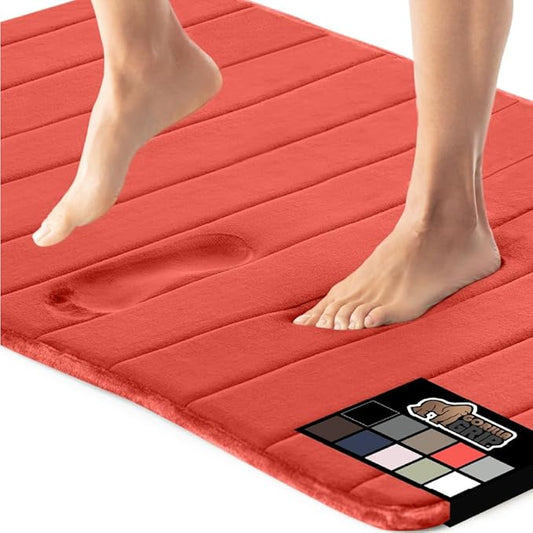GORILLA GRIP Memory Foam Bath Mat, Soft Absorbent US Designed Bathroom Rug, Gripping Dots Machine Washable Bathmat, Cushioned Floor Mats, Shower Sink Rugs Room Décor Accessories, 24x17 Coral