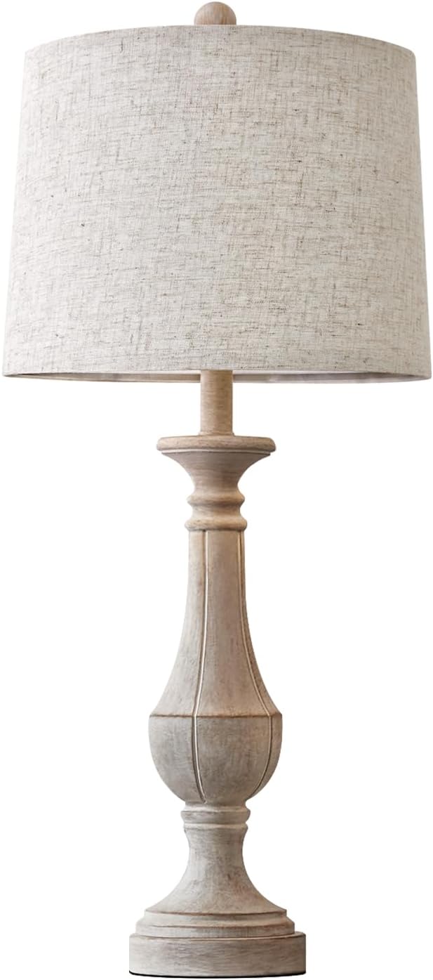 PoKat 27.25'' Table Lamp for Living Room with 2 USB Ports - Bedside Lamps for Night Stands, Farmhosue Nightstand Light Lamp, Mid Century Tall Lamp for Bedroom, Living Room, End Table, Distressed White