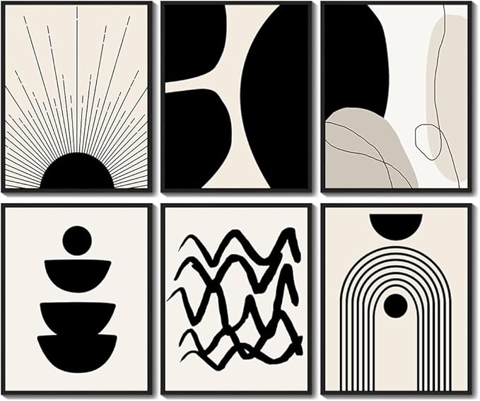 Drsoum Abstract Boho Wall Art Minimalist Geometric Framed Boho Room Decor Black Line Art Canvas Painting Mid Century Modern Prints Bohemian Posters for Living Room Bedroom 11x14in - Black Framed