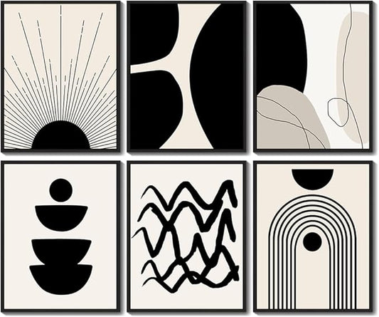 Drsoum Abstract Boho Wall Art Minimalist Geometric Framed Boho Room Decor Black Line Art Canvas Painting Mid Century Modern Prints Bohemian Posters for Living Room Bedroom 11x14in - Black Framed