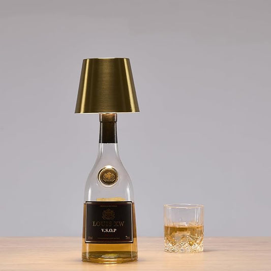 Rechargeable Bottle Lamp, LED Wine Bottle Light Ambient Light for Desk Table Bar Decor, Bottle Lamp Shade for Whiskey Wine Liquor Bottle, Shiny Gold