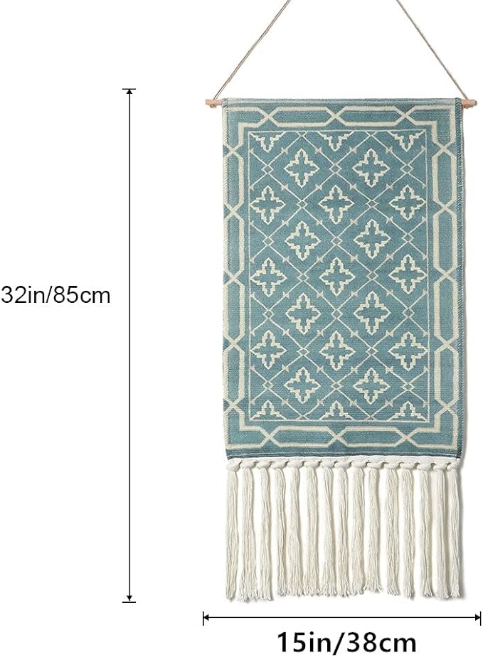 Dremisland Macrame Woven Wall Hanging Tapestry- Boho Chic Bohemian Home Decor Geometric Art Decor Boho Backdrop - Beautiful Apartment Dorm Room Door Decoration, 17.7" W x 32" L (Vintage Green)