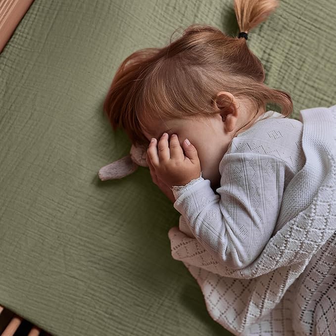 Denmark - Super Soft Muslin Mini Crib Sheets - 24'' x 38'' - 100% Organic Baby Crib Sheets for Boys and Girls - 2-Pack (Blush/Sage Green)