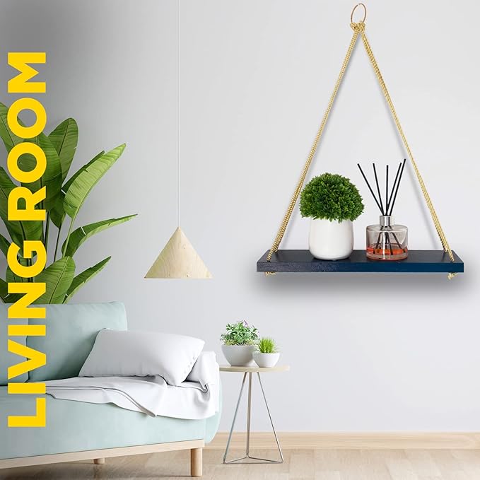 APRELEE Boho Wall Hanging Shelf with Jute Rope – Set of 2, Paulownia Wood Hanging Shelf for Plants, Wall, Living Room, Nursery & Bedroom