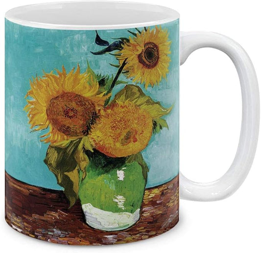 MUGBREW Classic Art Sunflowers Blue By Vincent Van Gogh Ceramic Coffee Mug Tea Cup, 11 OZ