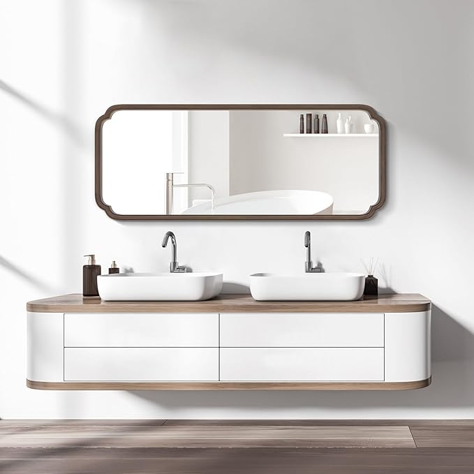 WallBeyond Full Length Mirror Wall Mounted 55"x22", Rustic Wooden Frame Floor Mirror, Large Full Body Mirror for Bedroom, Leaning or Hanging Against Wall (Walnut Solid Wood)