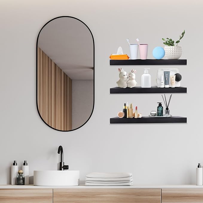 Floating Shelves 15.7in for Wall Black Solid Wood Floating Shelves Bathroom Floating Shelf for Bedroom Kitchen Living Room