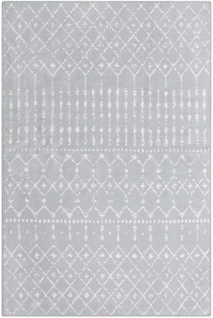 Lahome Moroccan Rugs for Entryway 2x3 Small Non-Slip Kitchen Rug Throw Lightweight Area Rugs for Bedroom Gray Vintage Print Distressed Bath Mat Floor Indoor Doormat Carpet for Laundry Living Room