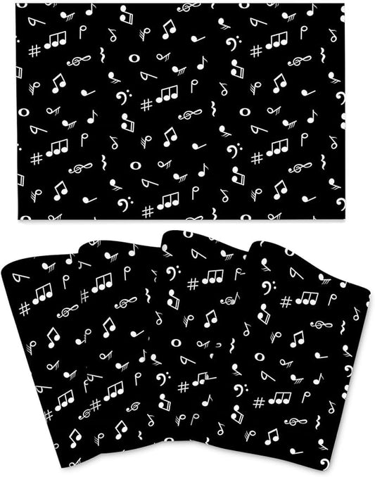 Music Notes Placemats Set of 4 Musicial Lover Dining Table Mats Washable Black Place Mats for Kitchen Dinner Parties Wedding Decorative Coffee Mat 12"x18"