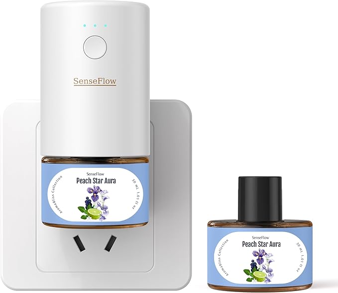 SF101 Waterless Ultrasonic Essential Oil Diffuser–100% Plant-Based,120-Day Natural Air Freshener & Aromatherapy Diffuser for Home,Hotel,Studio–Covers up to 100㎡-Peach Star Aura