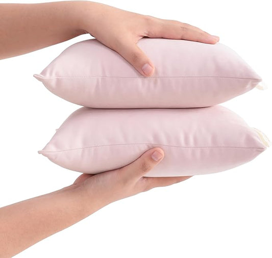 FLXXIE 2 Pack Microfiber Tiny Pillows, 11x7 Inches, Mini Pillows for Sleeping and Traveling, Washable Pillows, Soft Small Pillows Travel Pillows Nap Pillows, Pink