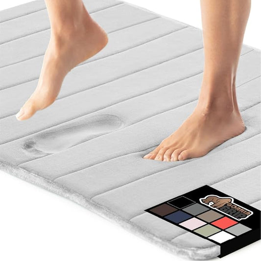 GORILLA GRIP Memory Foam Bath Mat, Soft Absorbent US Designed Bathroom Rug, Gripping Dots Machine Washable Bathmat, Cushioned Floor Mats, Shower Sink Rugs Room Décor Accessories, 24x17 Light Gray