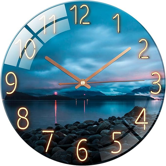 Ergocar Glass Wall Clock Silent Scanning Mechanical Round Glass Wall Clock, Suitable for Living Room, Kitchen, Office.