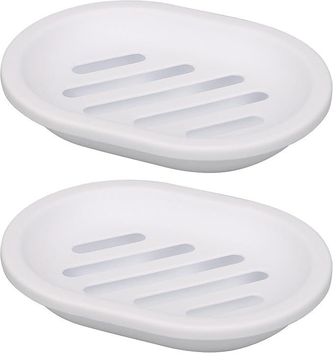 Topsky Soap Dish for Shower, 2pcs Soap Dishes Soap Savers for Bar Soap, Soap Bar Holder Shower with Drip Tray, Plastic Soap Holders with Drain for Kitchen Sink, Easy to Clean, Dry,White