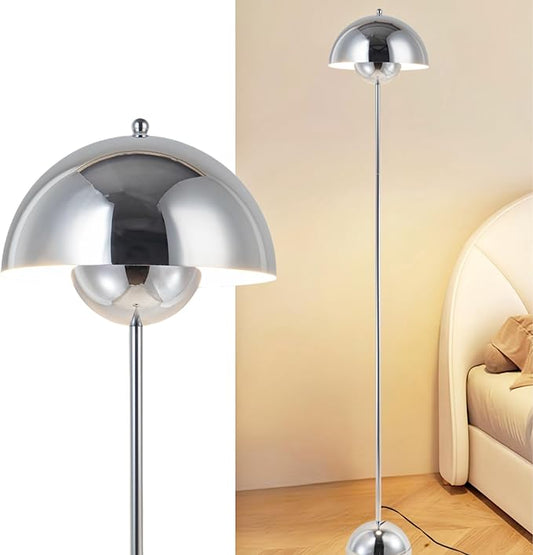 COSYLUX Modern Floor Lamp for Living Room, Industrial Tall Standing Lamp for Bedroom, Metal Shade Reflecting Light Reading Floor Lamp for Office, Nursery Room, Corner(Chrome)