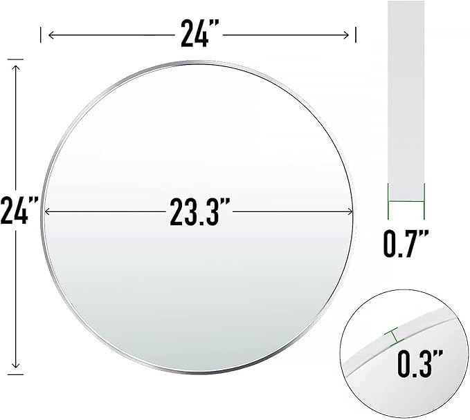 24" Round Mirror Circle Wall Mounted Hanging or Against Wall Metal Frame Dressing Make-up Mirrors for Entryway Bedroom Bathroom Living Room 24 inch Silver