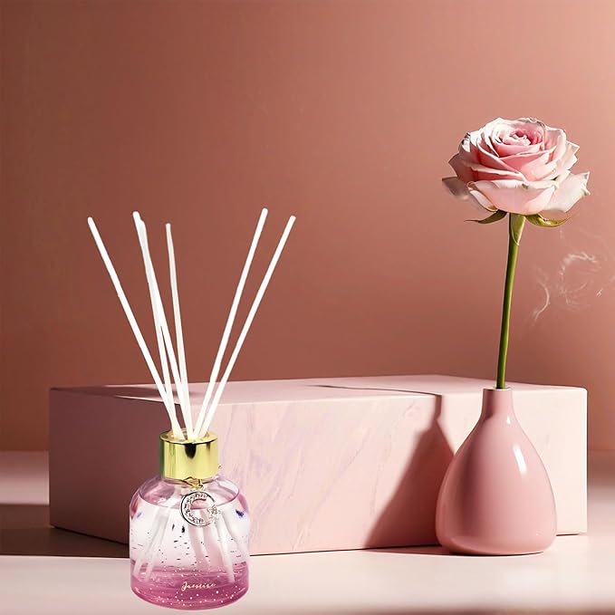 Reed Diffuser Set, Pretty Valley Home Diffuser 80Ml / 2.7 fl OZ Gift Box - Includes Reed Diffuser Sticks, Long Lasting Fragrance Oil and Glass Bottle for Office Living Room Decor (Jasmine)