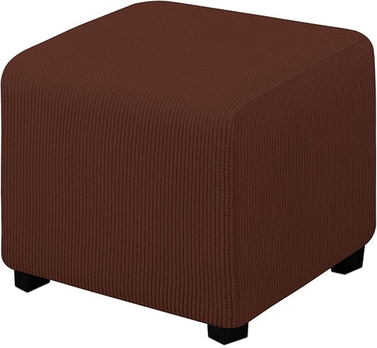 Easy-Going Stretch Square Ottoman Cover Folding Storage Stool Furniture Protector Soft Slipcover with Elastic Bottom (15x15x15inch, Coffee)