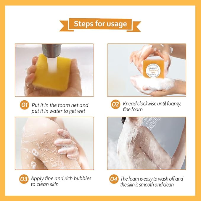 LIYALAN Turmeric Soap Bar 3.88 oz each Bar for Face Body Acne,Smooth Skin,Cleansing Natural Handmade Soap contains 3 bars