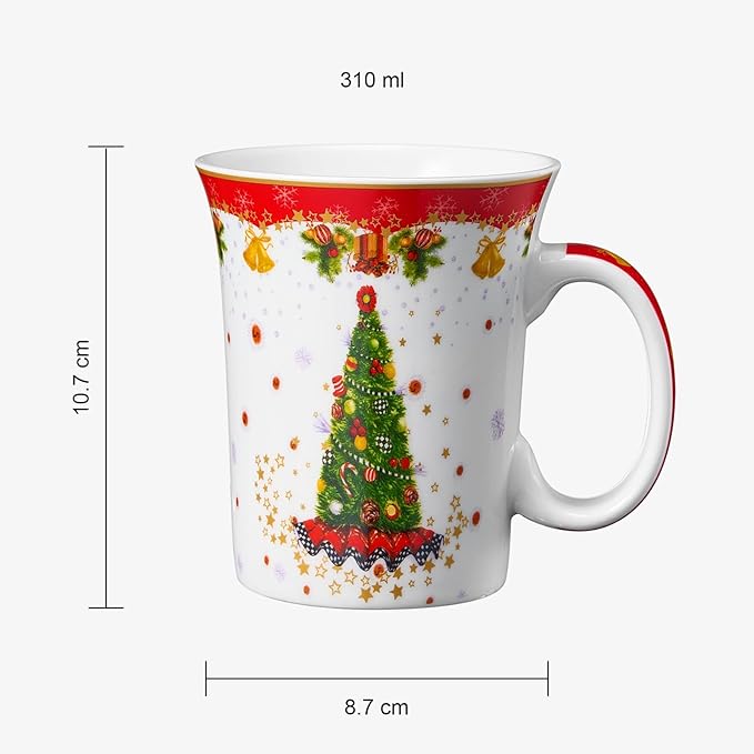 Winter Tree & Stars Festive Mug - Ceramic Microwave & Dishwasher Safe - 10.5oz Winter Mugs for Coffee, Hot Chocolate, Eggnog - Merry Winter - Elf & Santa Design - Red & Green Great Gift!