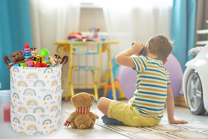 Kids Laundry Hamper,Rainbow Laundry Basket Collapsible Girls Storage Baskets for Home Decor,Office,Toy Organizer,(Bule Rainbow)