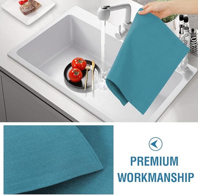 H.VERSAILTEX Linen Placemats Set of 6 Premium Solid Table Mats for Dining Table Spill-Proof Waterproof Heat-Resistant Kitchen Mats Washable, 12x18 inches, Teal