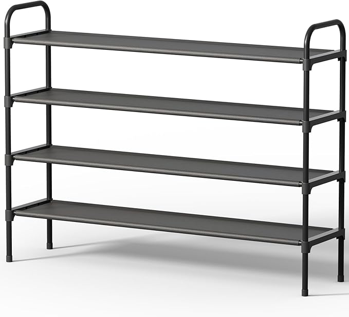 Kitsure Extra-Long Shoe Rack for Closet, Shoe Organizer for Front Door Entrance, Stackable Shoe Shelf, Detachable Closet Organizers and Storage, Black, 39.0" x 11.8" x 29.7"