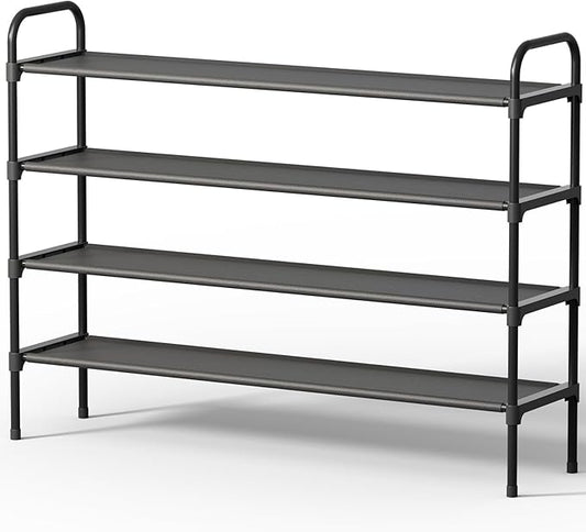Kitsure Extra-Long Shoe Rack for Closet, Shoe Organizer for Front Door Entrance, Stackable Shoe Shelf, Detachable Closet Organizers and Storage, Black, 39.0" x 11.8" x 29.7"