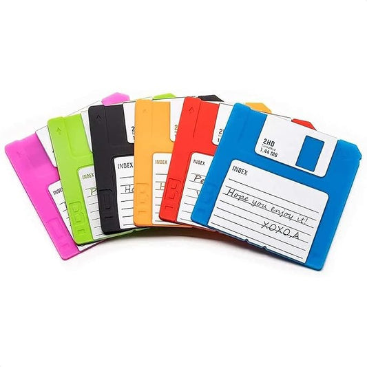 6 Pcs Floppy Disk Coaster - 6 Bright Colors Pack of 3.54x3.54x0.2 Funny Coasters for Adults Made of Durable, Flexible, Waterproof Silicone Suited for Marker Inscriptions - Cute 90s Nostalgia Gifts