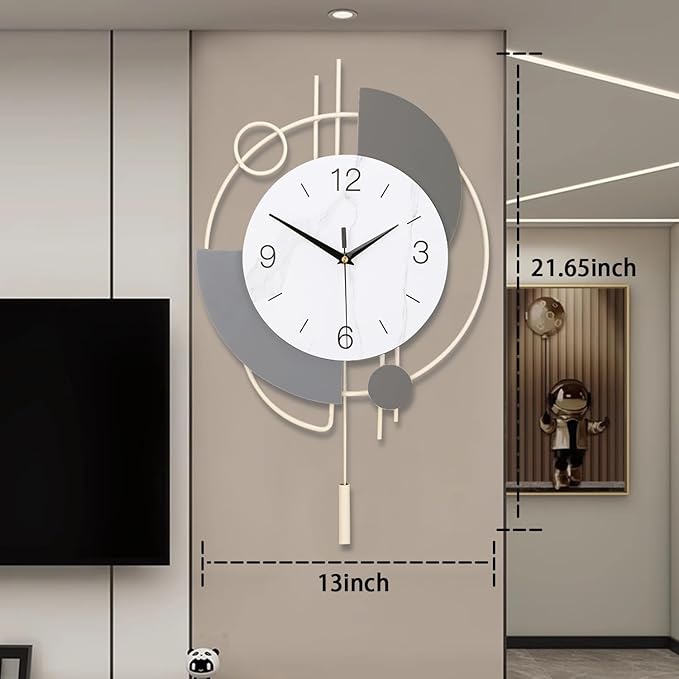 Decorative Silent Quartz Wall Clock with Pendulum, Large for Living Room, Kitchen, Bathroom, Bedroom - 13x21.65in