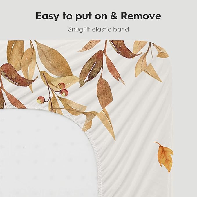 Horaldaily 2 Pack Fitted Crib Sheet for Boys Girls,Soft Breathable Washable Jersey Microfiber Baby Crib Sheet, Fits Standard Size Crib Mattress 28in x 52in, Floral Wheat Nursery Sheet White/Orange