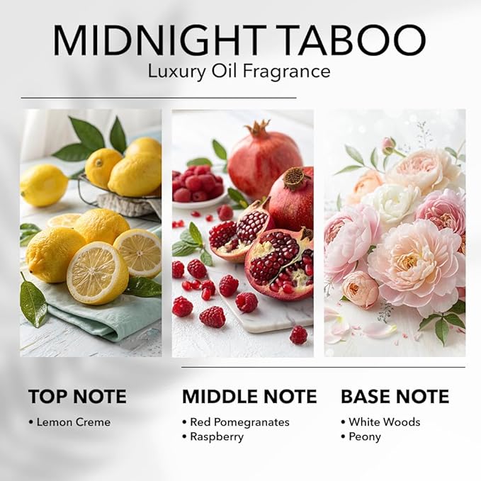 Midnight Taboo Fragrance Oil 6.7 Fl Oz (200 mL), Inspired by The Aria Hotel, Scent Diffuser Oil with Lemon, Pomegranate & Peony, Diffuser Oil for Home, Spa & Office, Pure Aroma Ingredients