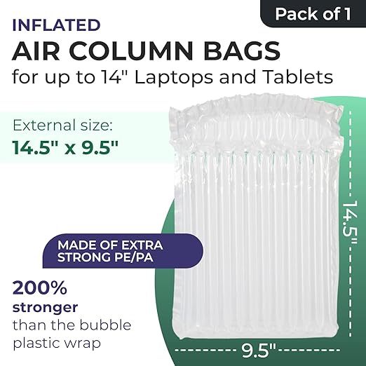 IDL Packaging Inflated 14" Laptop Protective Bags, Self Sealed, Pack of 1 - Reusable Air Column Bags for Packing, Travel and Shipping - Durable Case for Laptops and Tablets