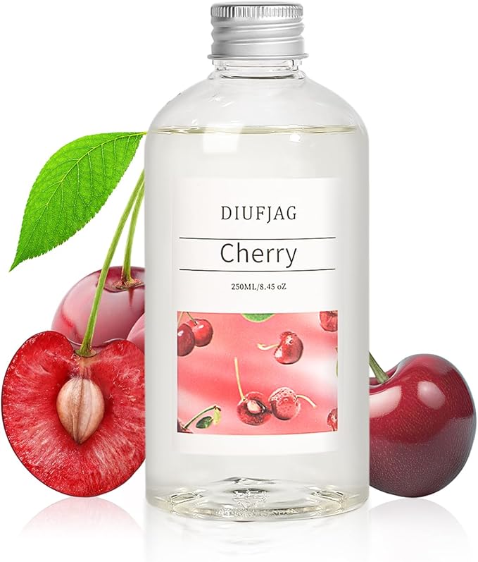 Cherry Reed Diffuser with 10 Fiber Sticks, 8.45 oz Reed Diffuser for Home Essentials Bathroom,Last up to 60 Day(250ml)