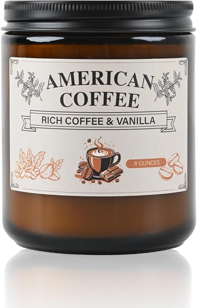 Americano Coffee Scented Soy Wax Candle – 100% Natural Soy Wax, Recyclable Glass Jar & Metal Lid – Long-Lasting Fragrance Candles for Home, Relaxation, Gift (8oz, 40hr Burn Time)