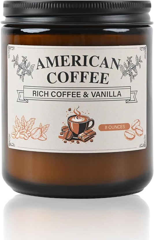 Americano Coffee Scented Soy Wax Candle – 100% Natural Soy Wax, Recyclable Glass Jar & Metal Lid – Long-Lasting Fragrance Candles for Home, Relaxation, Gift (8oz, 40hr Burn Time)