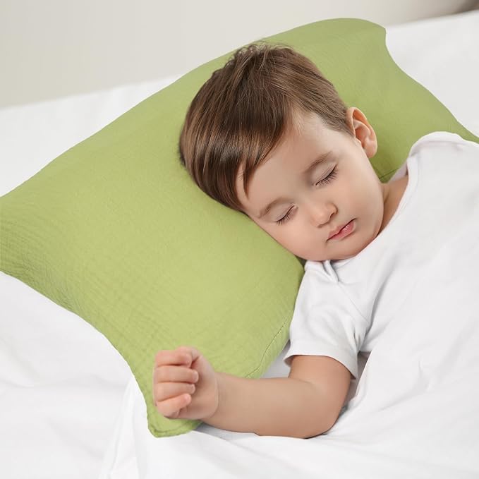 Organic Cotton Muslin Mini Pillowcases with Envelope Design,2 Pack Ultra Breathable Kids Toddler Pillowcases for Boys and Girls- 13 x 18 inches (Green)