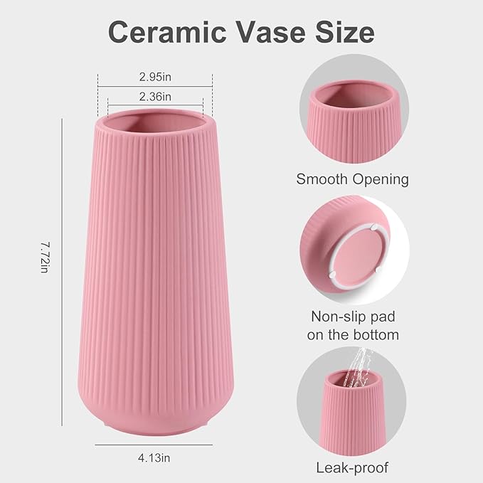 All Pink Ceramic Vase, GUKJOB Small Cute Flower Vase for Pampas Grass, Home, Living Room, Dining Table, Farmhouse, Office Decor, Bedroom, Table, and Kitchen Shelf (All Pink)